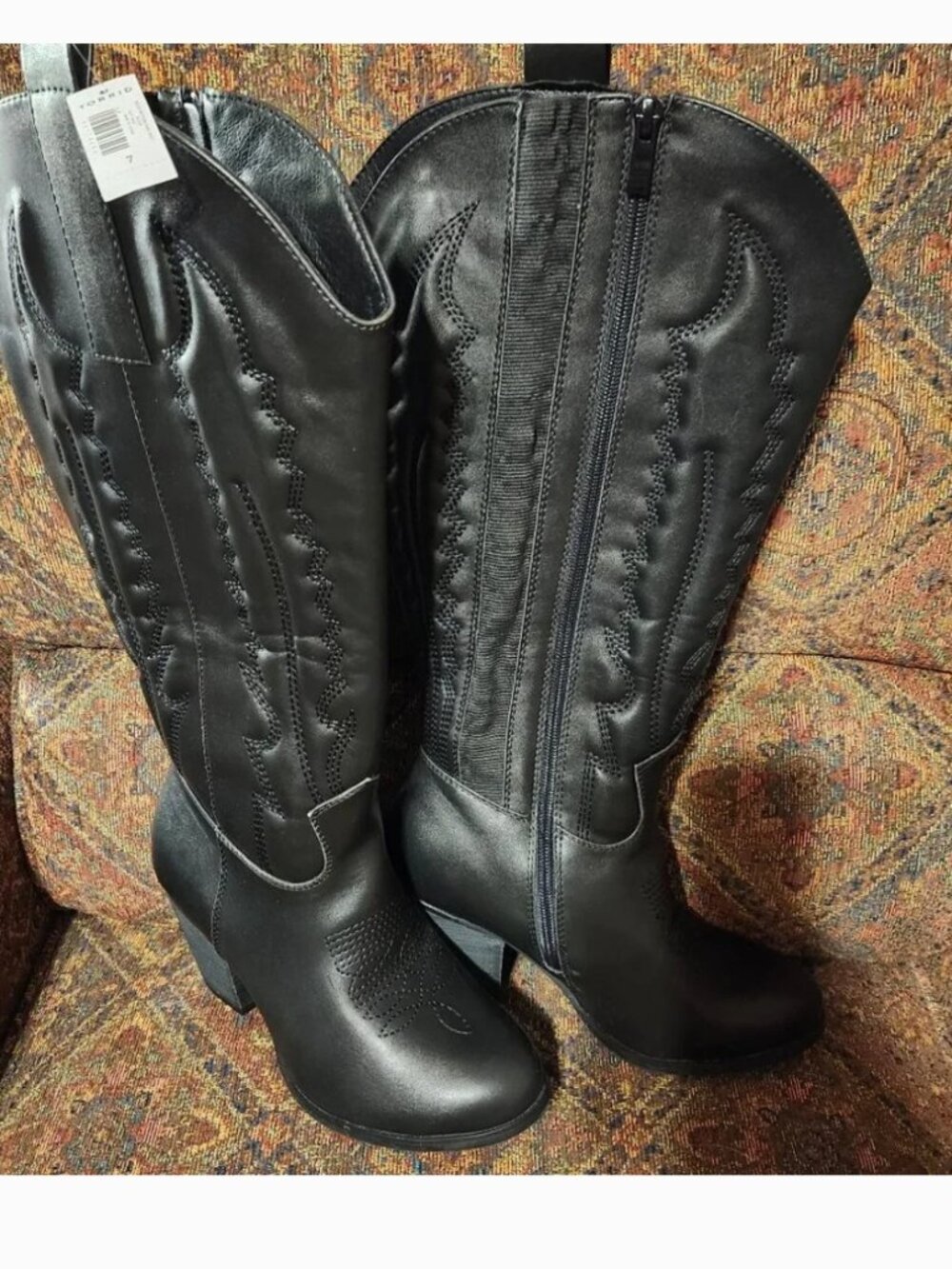 TORRID Black Tall Heeled Cowboy Boots WW